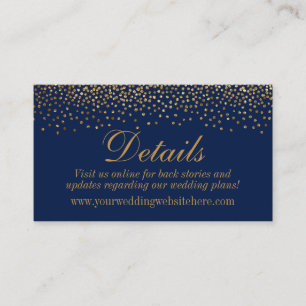 Gold Confetti Dots on Navy Wedding Details Cards