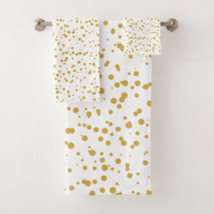 Gold Confetti Dots on White Bath Towel Set