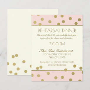 Gold Confetti Dots Rehearsal Dinner Invitation