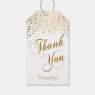 Gold Confetti Dots Script Thank You Gift Tags