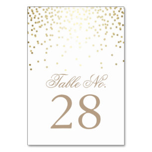 Gold Confetti Dots White Wedding Table Number