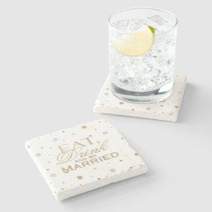 Gold Confetti Eat Drink and Be Married Stone Coaster