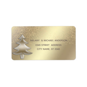 Gold confetti elegant Christmas tree holiday Label