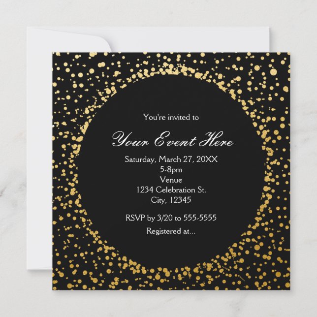 Gold Confetti Elegant Glamour Dots Invitations (Front)