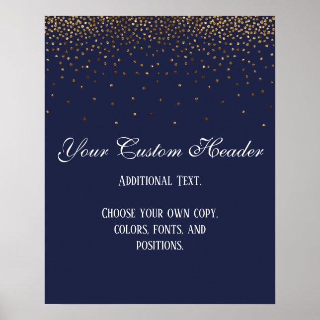 Gold Confetti Elegant Navy Do It Yourself Wedding Poster (Front)