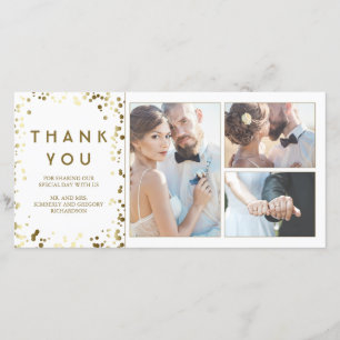 Gold Confetti Elegant White Wedding Thank You Card