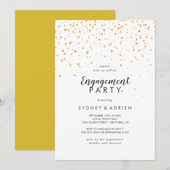 Gold Confetti Engagement Party Invitation (Front/Back)