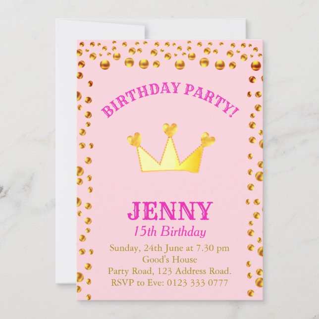 Gold Confetti et Crown Invitation d'anniversaire (Devant)