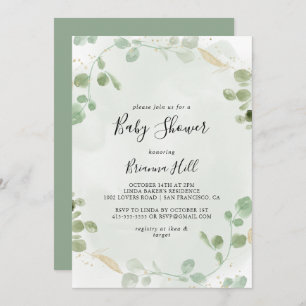 Gold Confetti Eucalyptus Foliage Baby Shower  Invitation