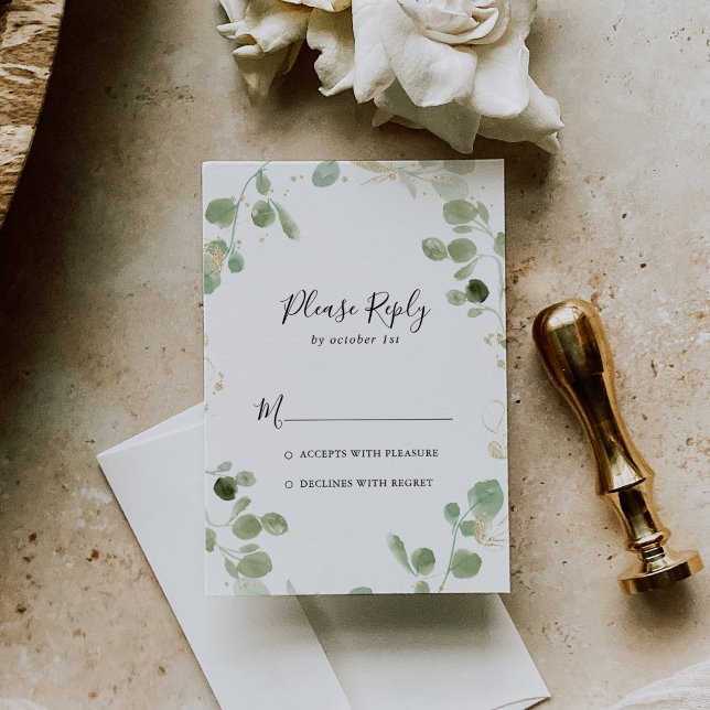 Gold Confetti Eucalyptus Foliage RSVP (Creator Uploaded)