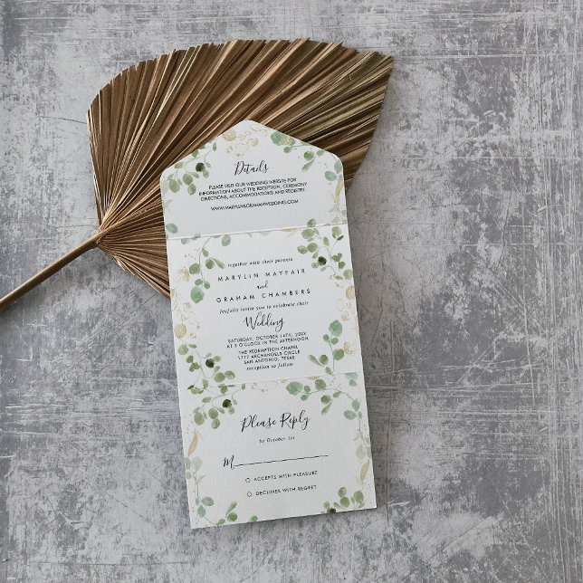 Gold Confetti Eucalyptus Foliage Wedding      All In One Invitation (Creator Uploaded)