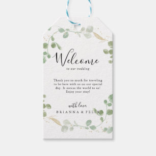 Gold Confetti Eucalyptus Foliage Wedding Welcome Gift Tags