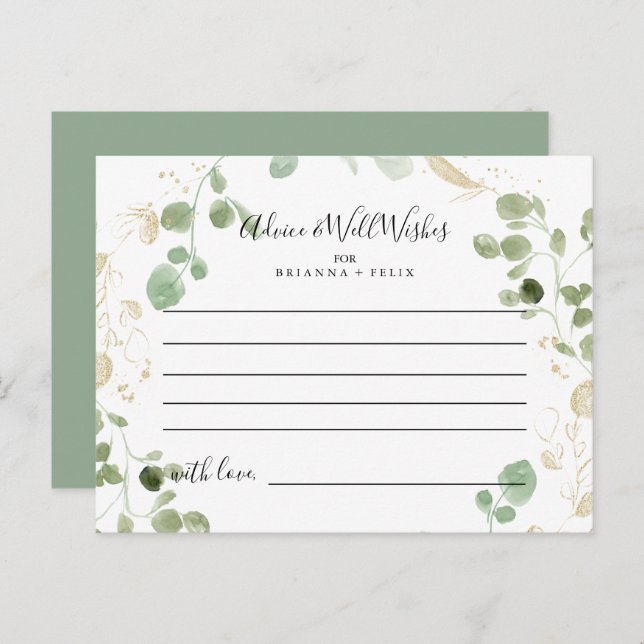 Gold Confetti Eucalyptus Wedding Advice Card (Front/Back)