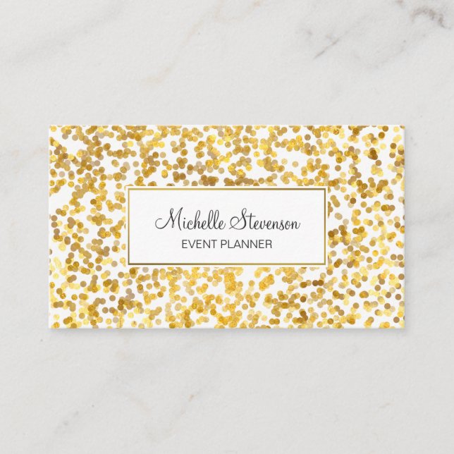 Gold Confetti Event Planner Business Cards (Front)