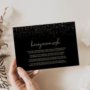 Gold Confetti Fancy Script Honeymoon Wish Enclosure Card