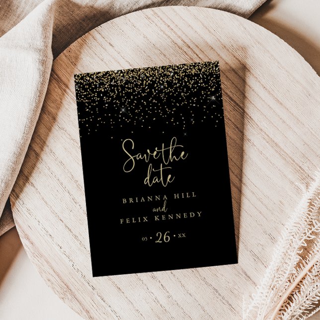 Gold Confetti Fancy Script Save the Date Postcard (Creator Uploaded)