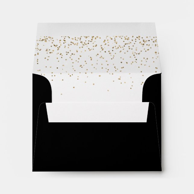 Gold Confetti Fancy Script Self-Addressed RSVP   Envelope (Back (Bottom))