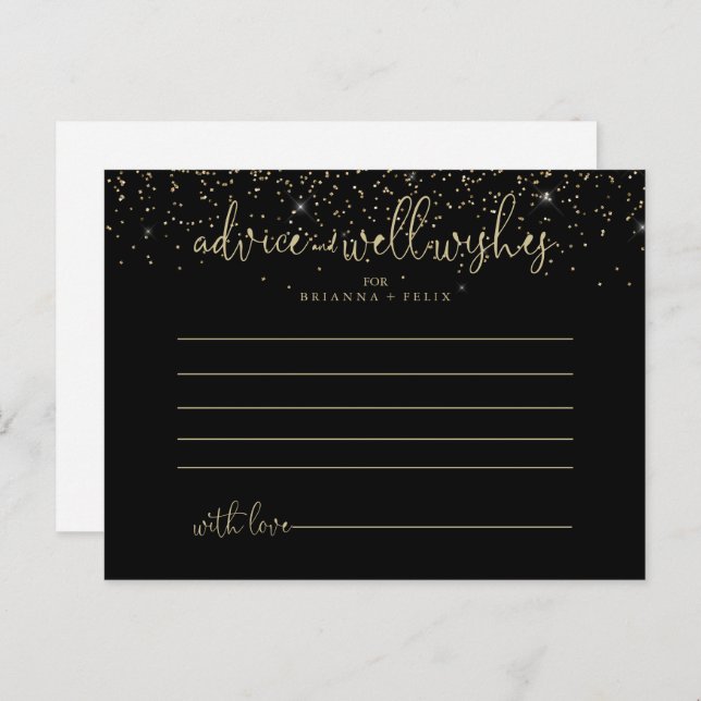 Gold Confetti Fancy Script Wedding Advice Card (Front/Back)