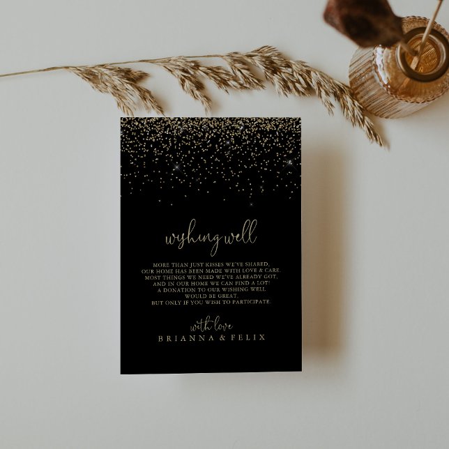 Gold Confetti Fancy Script Wedding Wishing Well  Enclosure Card (Creator Uploaded)