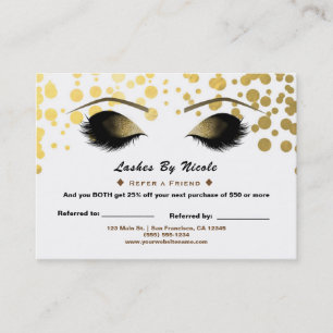 Gold Confetti Foil Lashes Refer Friend Aftercare Referral Card