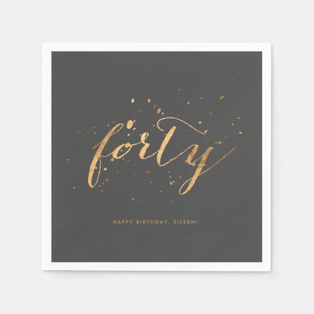 Gold Confetti Forty 40th Birthday Party Napkin (Front)