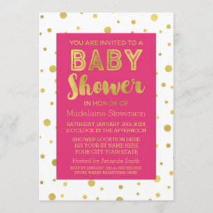Gold Confetti Fuchsia Invitation Baby shower rose
