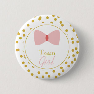 Gold Confetti Gender Reveal Bow Team Girl 2 Inch Round Button