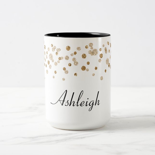 Gold Confetti Glam Glitter Two-Tone Coffee Mug (Center)