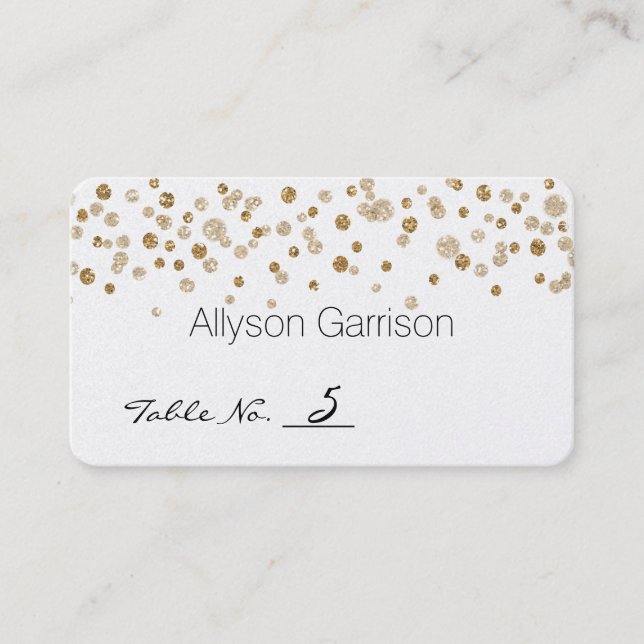 Gold Confetti Glam Glitter Wedding Table Number Place Card (Front)