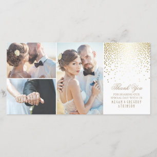 Gold Confetti Glamour White Wedding Thank You Card