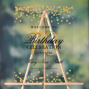 Gold Confetti Glitter 70th Birthday Party Welcome Acrylic Sign