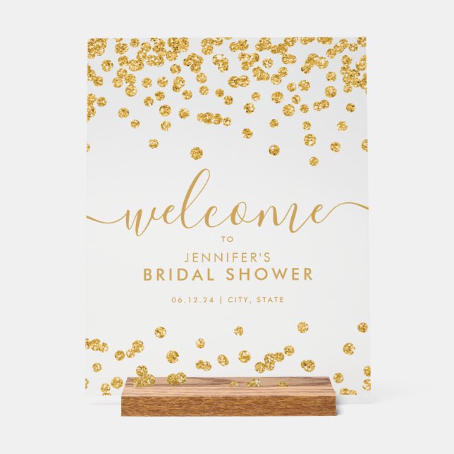 Gold Confetti Glitter Bridal Shower Welcome  Acrylic Sign (Front)