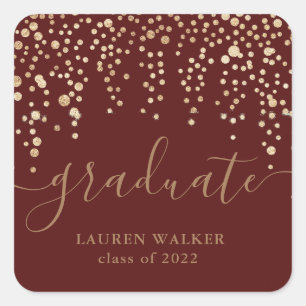 gold confetti glitter burgundy graduate Sticker