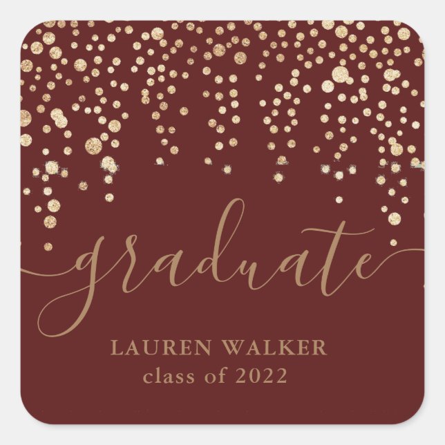 gold confetti glitter burgundy graduate Sticker (Front)