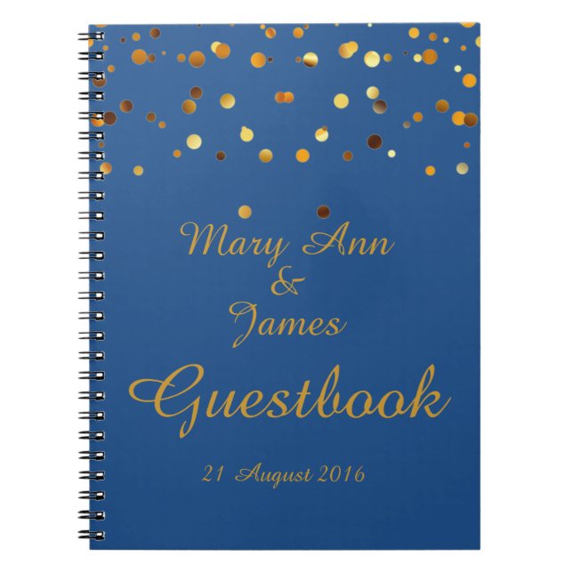 Gold Confetti Glitter Faux Foil Blue Guest Notebook (Front)