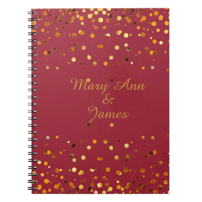 Gold Confetti Glitter Faux Foil Maroon craft Notebook (Front)
