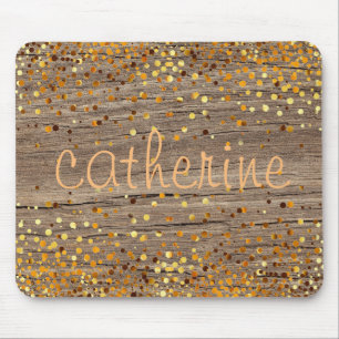 Gold Confetti Glitter Faux Foil Wooden Glittery Mouse Pad