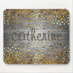 Gold Confetti Glitter Faux Foil Wooden Glittery Mouse Pad
