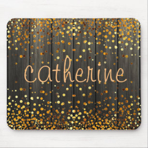 Gold Confetti Glitter Faux Foil Wooden Glittery Mouse Pad