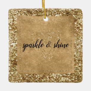 Gold Confetti Glitter Heart Ceramic Ornament