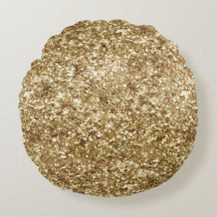 Gold Confetti Glitter Round Pillow
