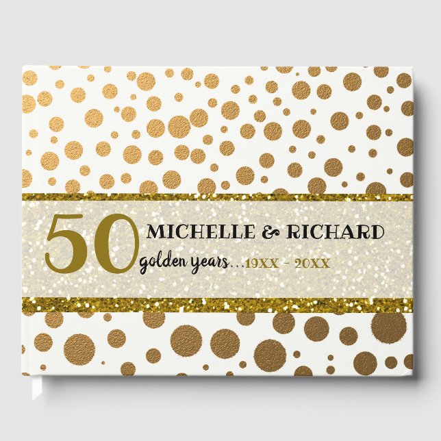 Gold Confetti Golden Wedding Anniversary Guest Book (Front)