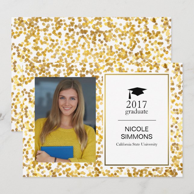 Gold Confetti Graduate Carte photo (Devant / Derrière)