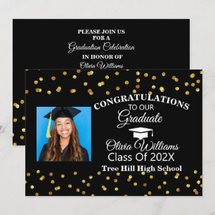 Gold Confetti Graduate Photo Graduation Party Invitation