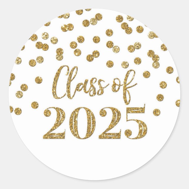 Gold Confetti Graduation 2025 Classic Round Sticker (Front)