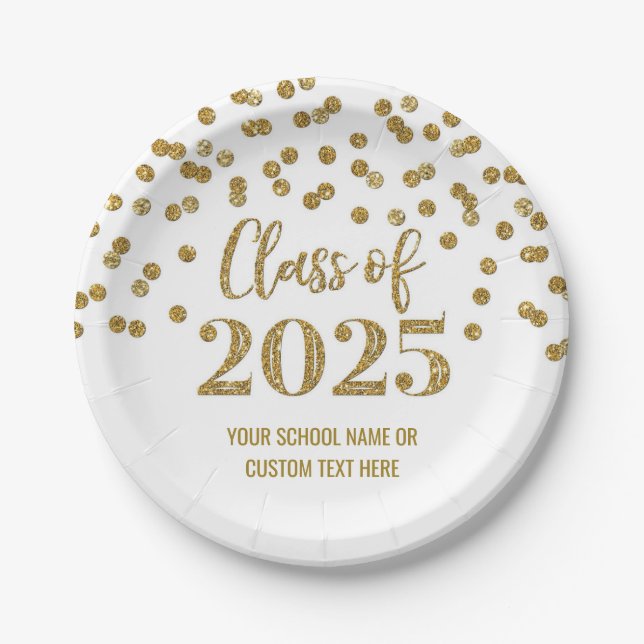 Gold Confetti Graduation 2025 Paper Plate (Front)