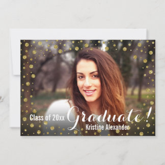 Gold Confetti Graduation Announcement Photo Card