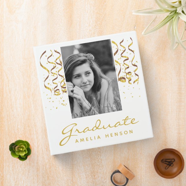 Gold Confetti Graduation Graduate Photo Album Binder (In Situ)