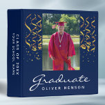 Gold Confetti Graduation Graduate Photo Album Binder<br><div class="desc">Gold Confetti Navy Blue Graduation Graduate Photo Album. Trendy white script on navy blue background with golden confetti. Add your favourite photo and personalize it with your grad’s name,  class year and name of the school. Personalize the special message on the backside or erase it.</div>