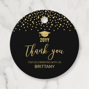 Gold Confetti Graduation Party Thank you Favour Tags